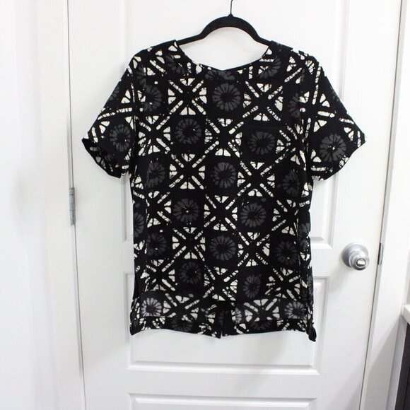 Madewell Tunic Top Womens M Black Abstract Floral Oversized Relaxed Chic Classic - Picture 1 of 4